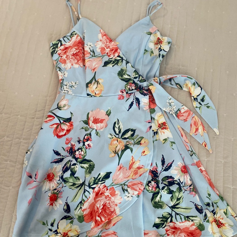 Trixxi Floral Wrap Dress in Blue and Pink